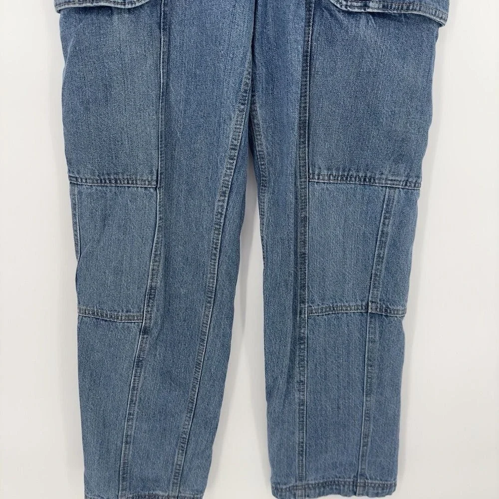Forever 21‎ Womens Medium Wash Blue Denim Cargo Utility Pants Seam Detail Size S